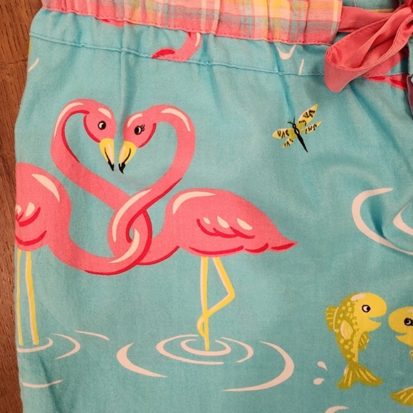 Nick & Nora Flannel Pajama Bottoms Flamingo Dragonfly Lilly Pad Plaid size Med - Picture 4 of 10